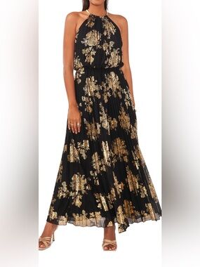 MSK Black and Gold  Halter Maxi Dress size 12